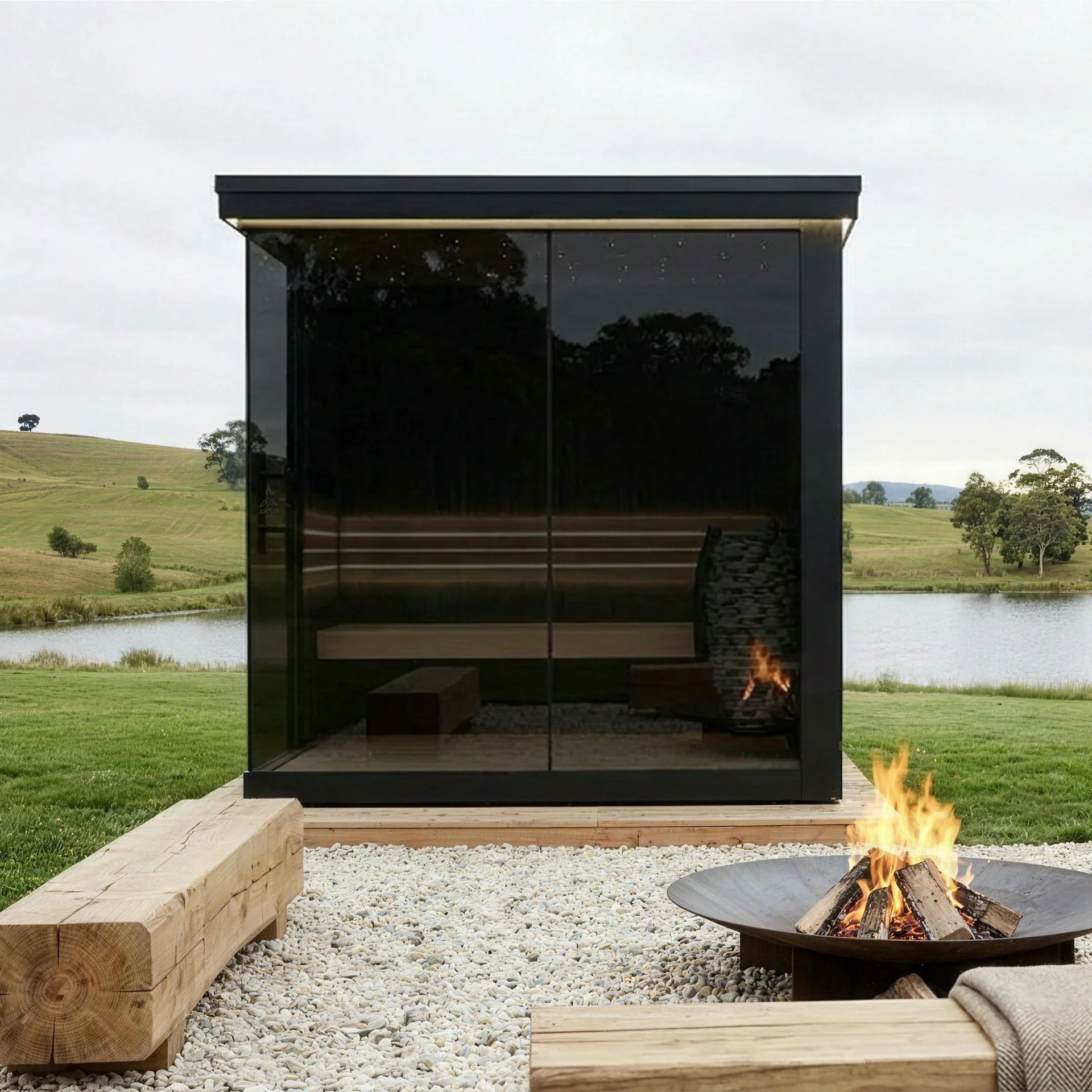 Nexo 2-3 Person Luxe Black Box-Style Outdoor Steam Sauna - Premium